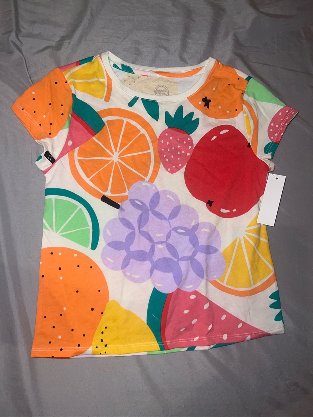 Girls' Colorful Fruit Print Short Sleeve Tee - White/Multi